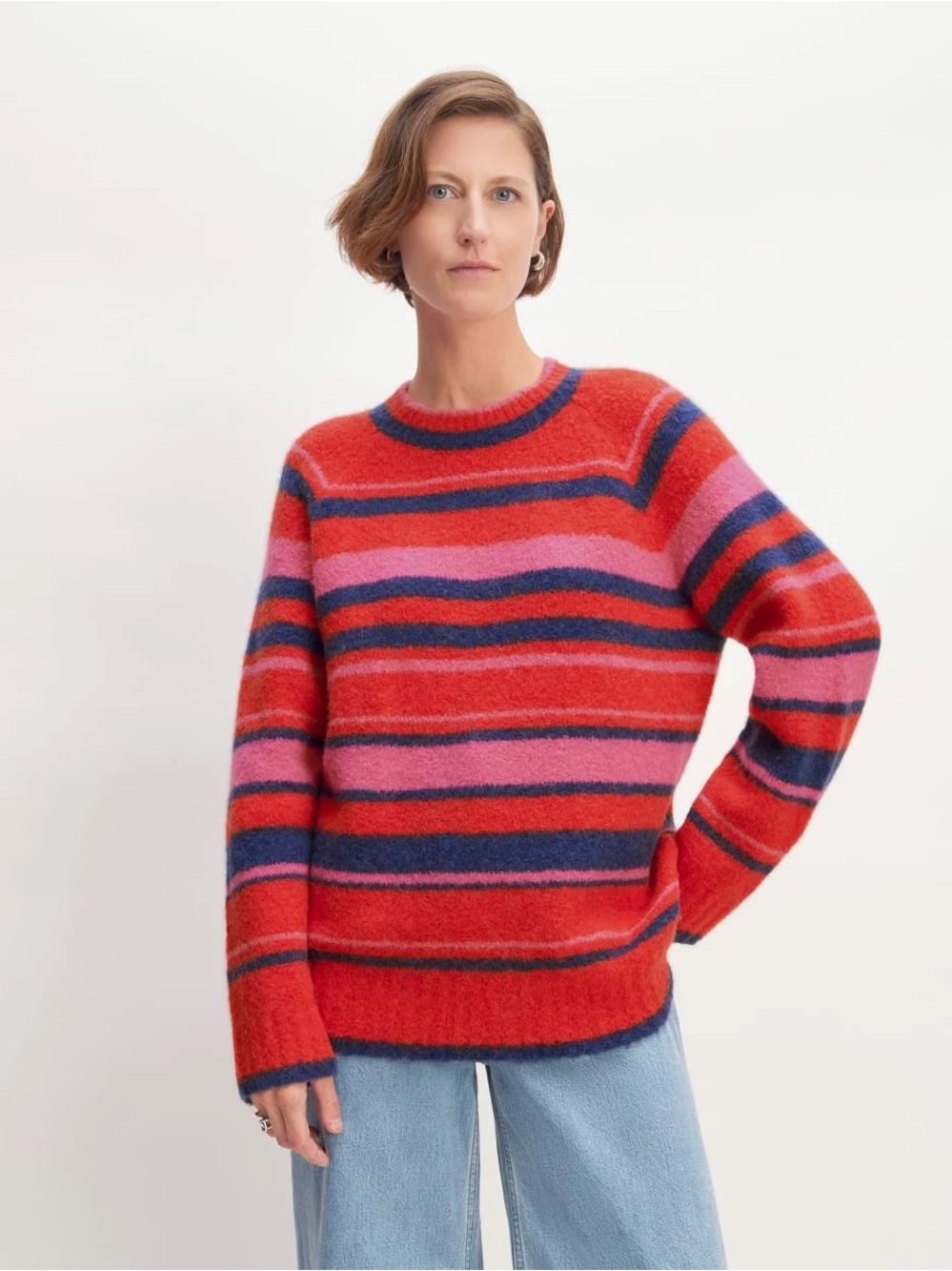 Everlane The SuperFuzz Alpaca Crew Striped Oversized Sweater Quiet Luxury Small